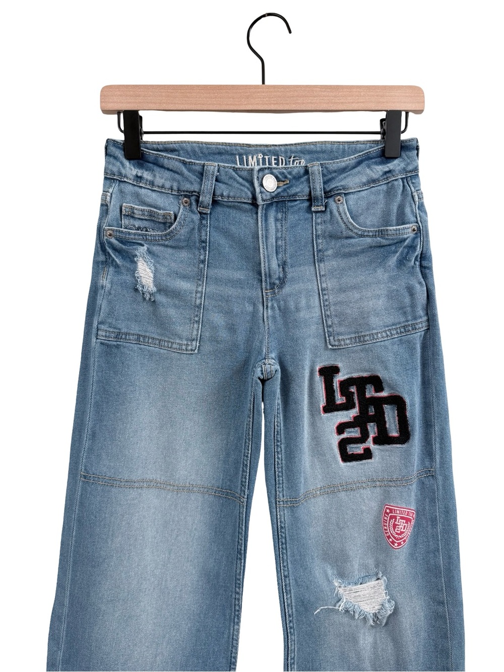 Limited Too Blue Wide-Leg Patch Jeans for girls - Picture 2 of 12